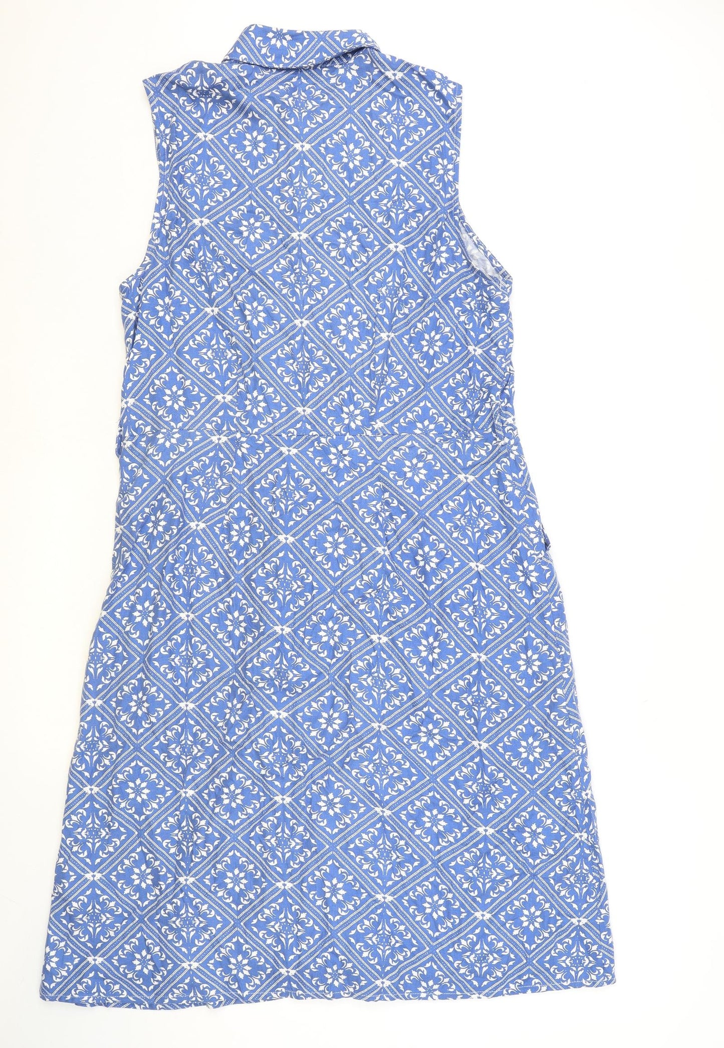 TU Womens Blue Geometric Viscose Shirt Dress Size 14 Collared Button