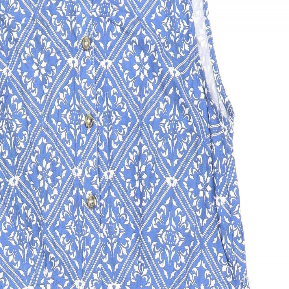 TU Womens Blue Geometric Viscose Shirt Dress Size 14 Collared Button