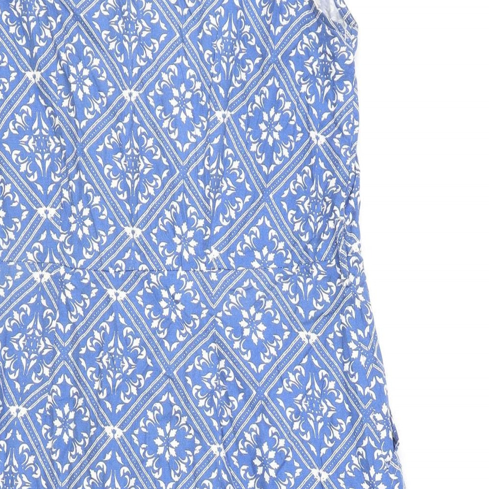 TU Womens Blue Geometric Viscose Shirt Dress Size 14 Collared Button
