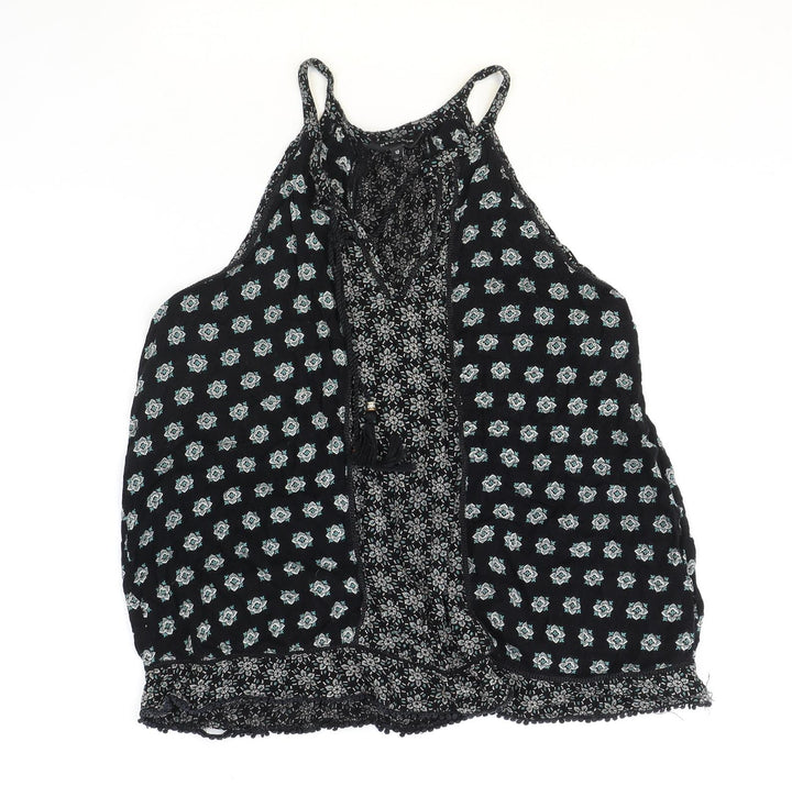 New Look Womens Black Geometric Viscose Basic Blouse Size 12 Round Neck
