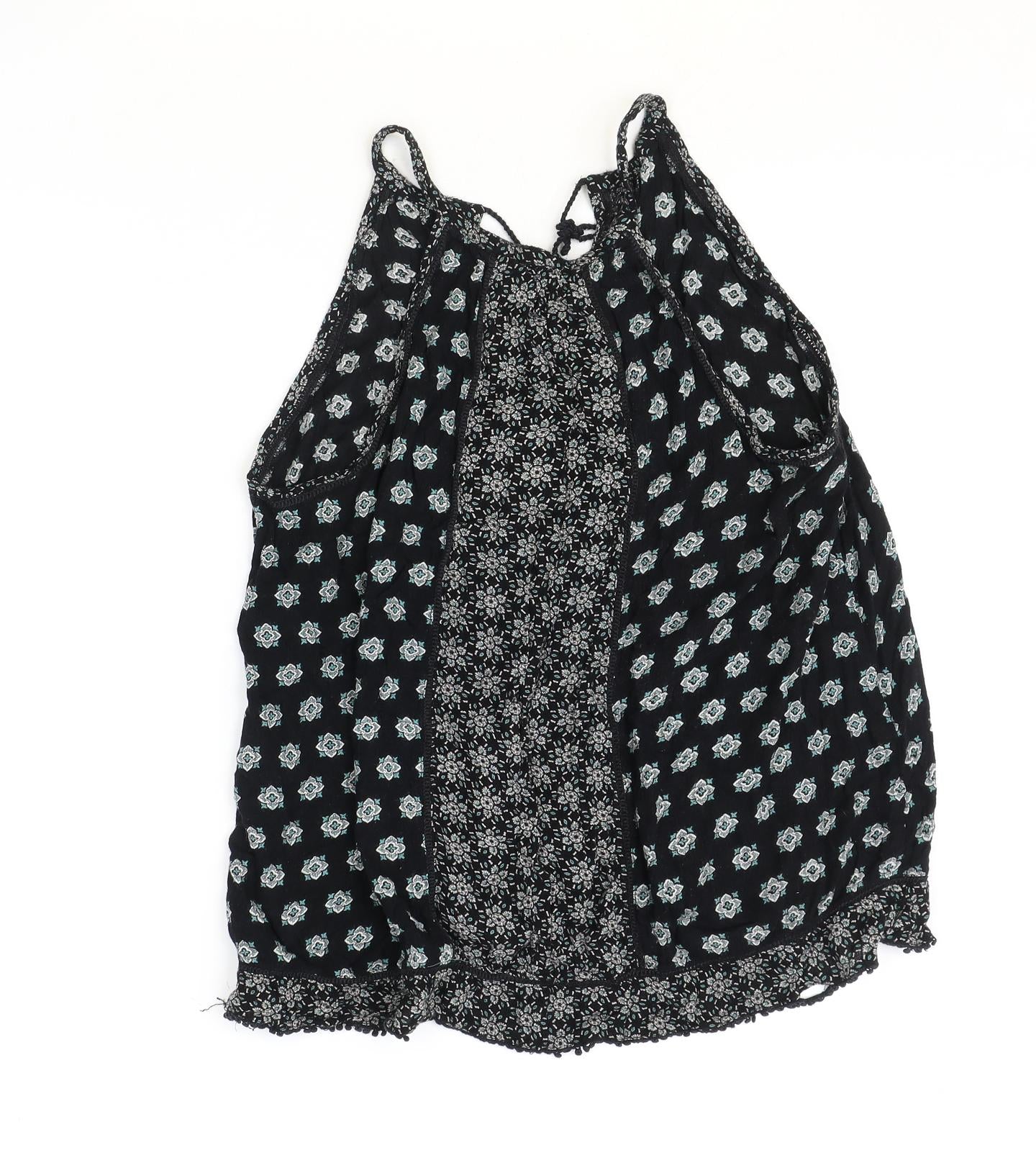 New Look Womens Black Geometric Viscose Basic Blouse Size 12 Round Neck