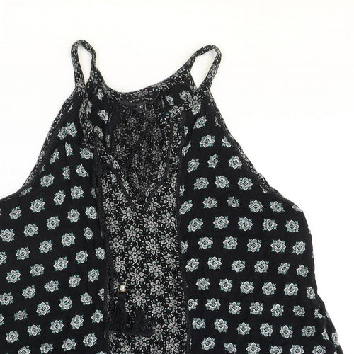 New Look Womens Black Geometric Viscose Basic Blouse Size 12 Round Neck