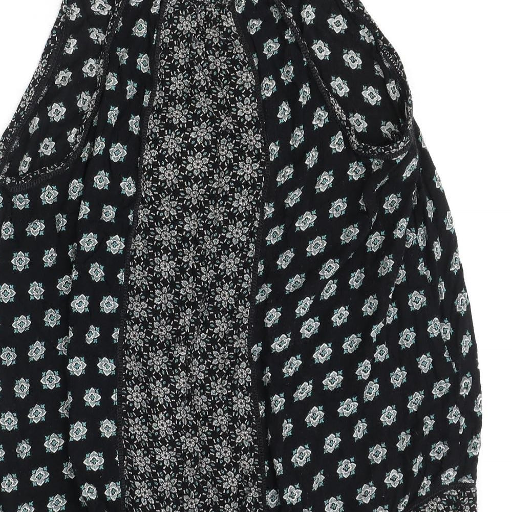 New Look Womens Black Geometric Viscose Basic Blouse Size 12 Round Neck