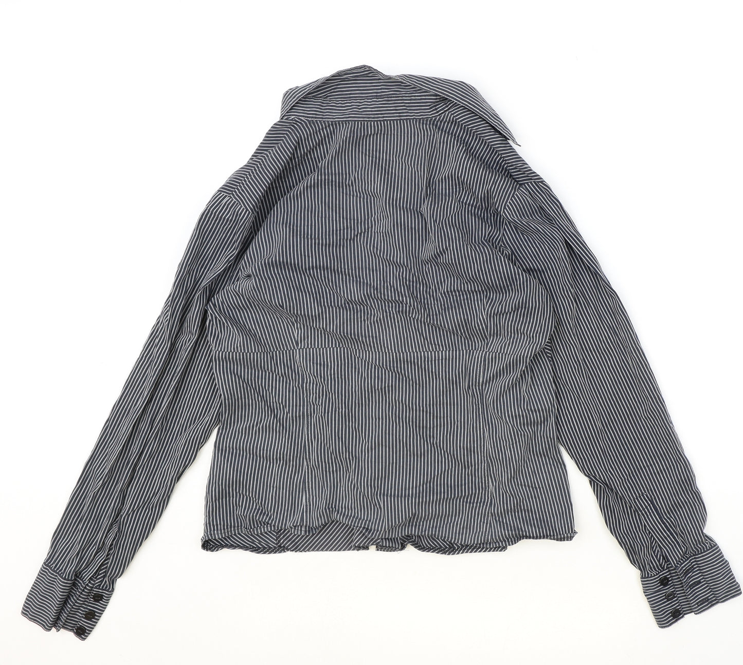 Marks and Spencer Womens Black Striped Viscose Basic Button-Up Size 14 V-Neck