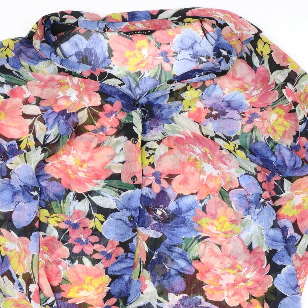Et Vous Womens Multicoloured Floral Polyester Basic Button-Up Size 18 Collared