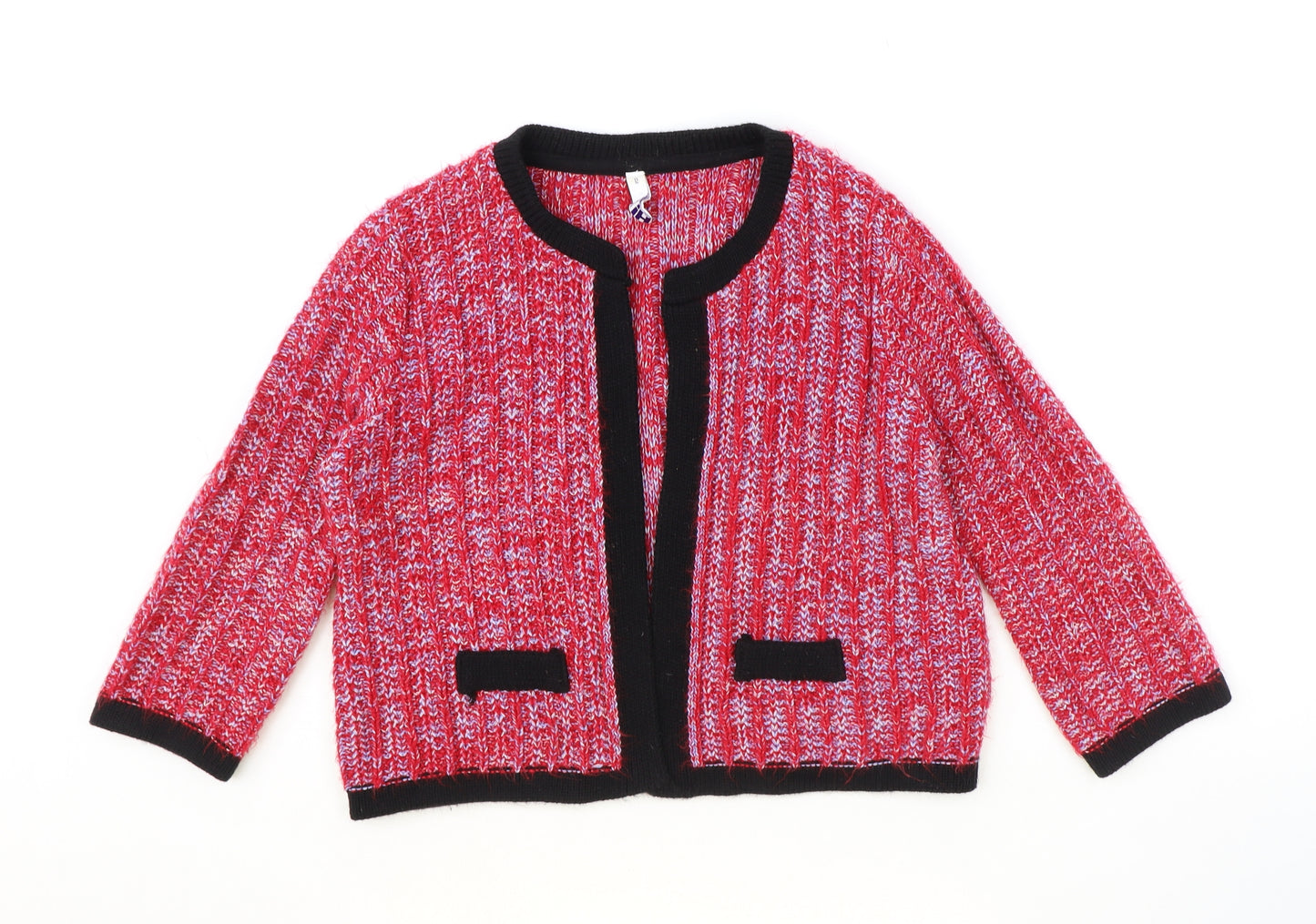 Debenhams Womens Red Scoop Neck Acrylic Cardigan Jumper Size 12 - Contrasting Trim