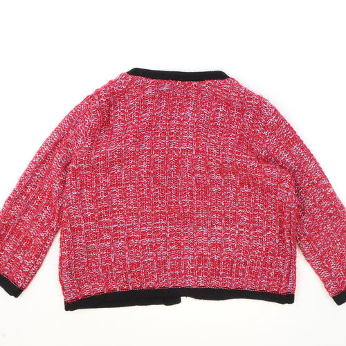 Debenhams Womens Red Scoop Neck Acrylic Cardigan Jumper Size 12 - Contrasting Trim