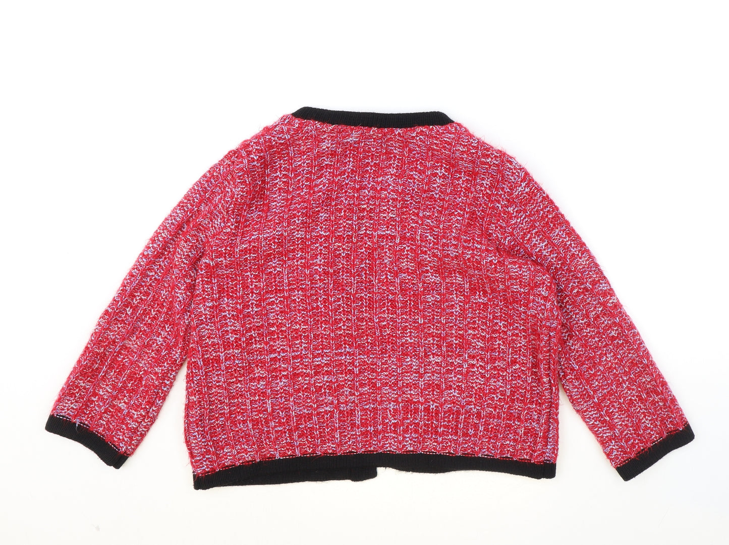 Debenhams Womens Red Scoop Neck Acrylic Cardigan Jumper Size 12 - Contrasting Trim