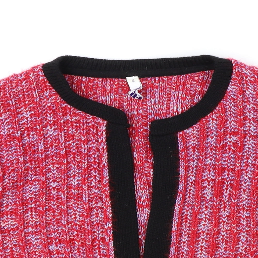 Debenhams Womens Red Scoop Neck Acrylic Cardigan Jumper Size 12 - Contrasting Trim