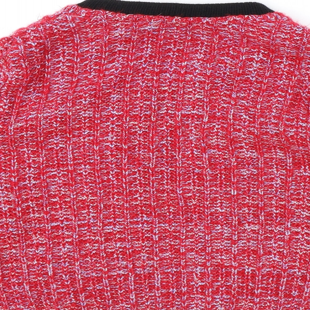 Debenhams Womens Red Scoop Neck Acrylic Cardigan Jumper Size 12 - Contrasting Trim