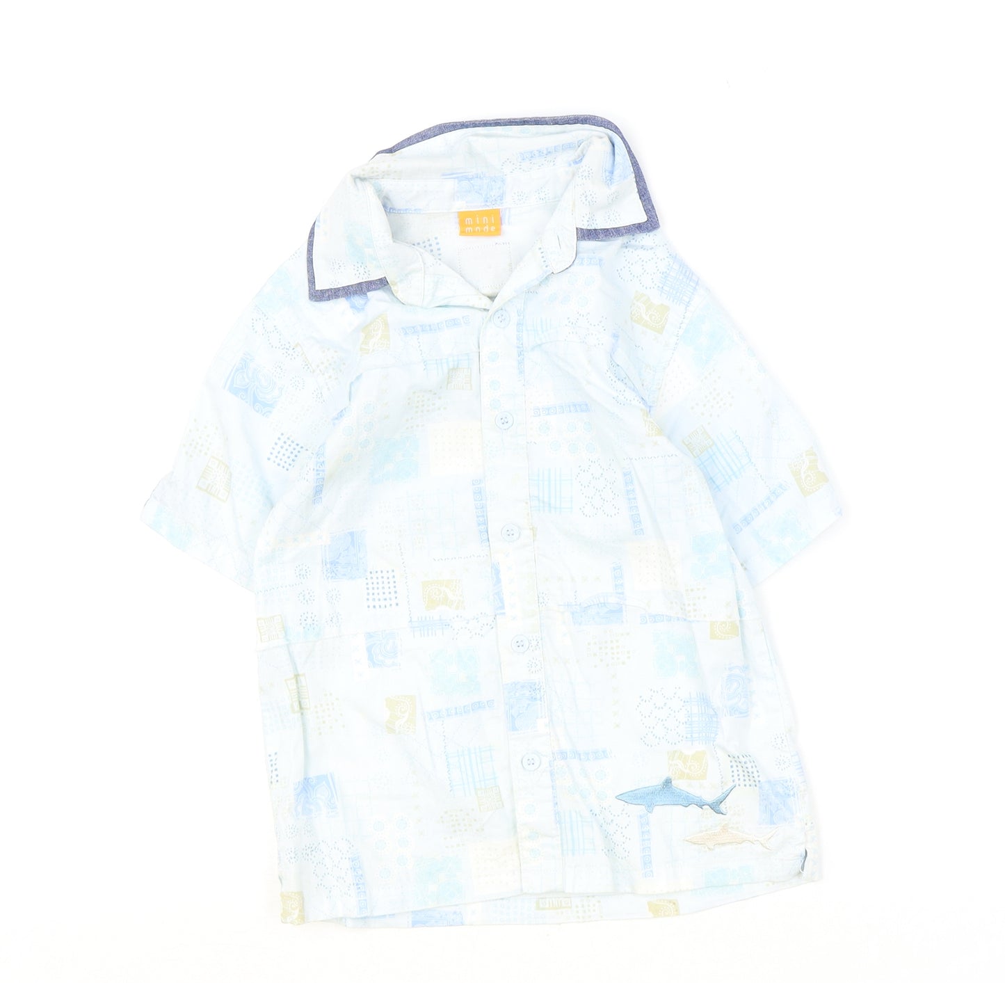 MINIMODE Boys Blue Geometric 100% Cotton Basic Polo Size 5-6 Years Collared Drawstring
