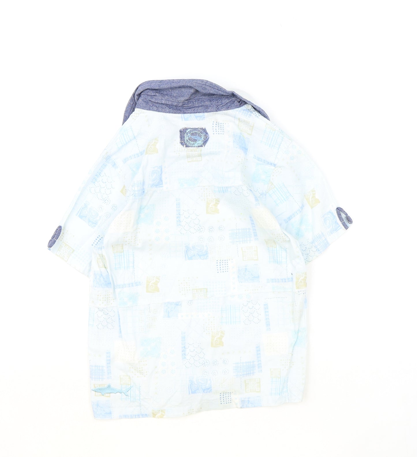 MINIMODE Boys Blue Geometric 100% Cotton Basic Polo Size 5-6 Years Collared Drawstring