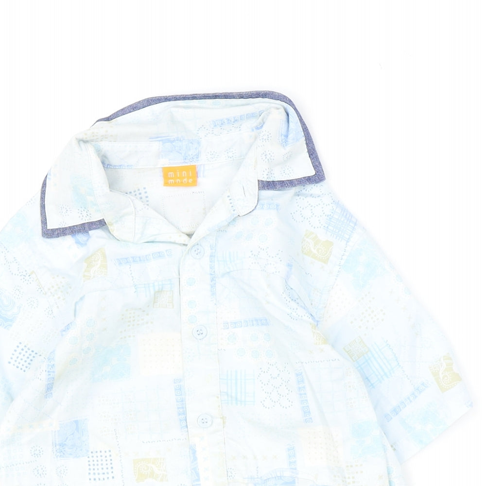 MINIMODE Boys Blue Geometric 100% Cotton Basic Polo Size 5-6 Years Collared Drawstring