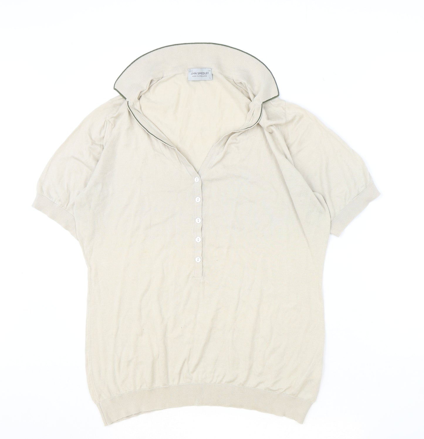 John Smedley Womens Beige 100% Cotton Basic Polo Size L Collared