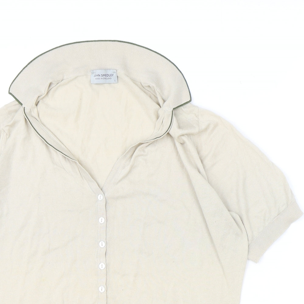 John Smedley Womens Beige 100% Cotton Basic Polo Size L Collared