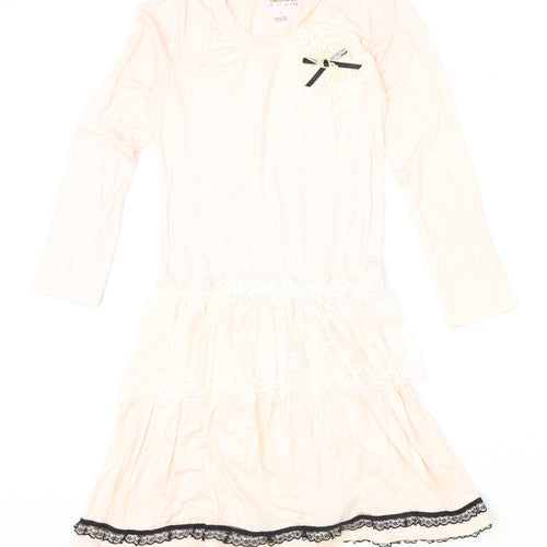 DOLLCAKE Womens Pink Polyester A-Line Size 10 Scoop Neck Pullover - Lace trim