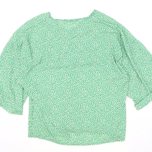 Boohoo Womens Green Floral Polyester Basic Blouse Size 12 V-Neck