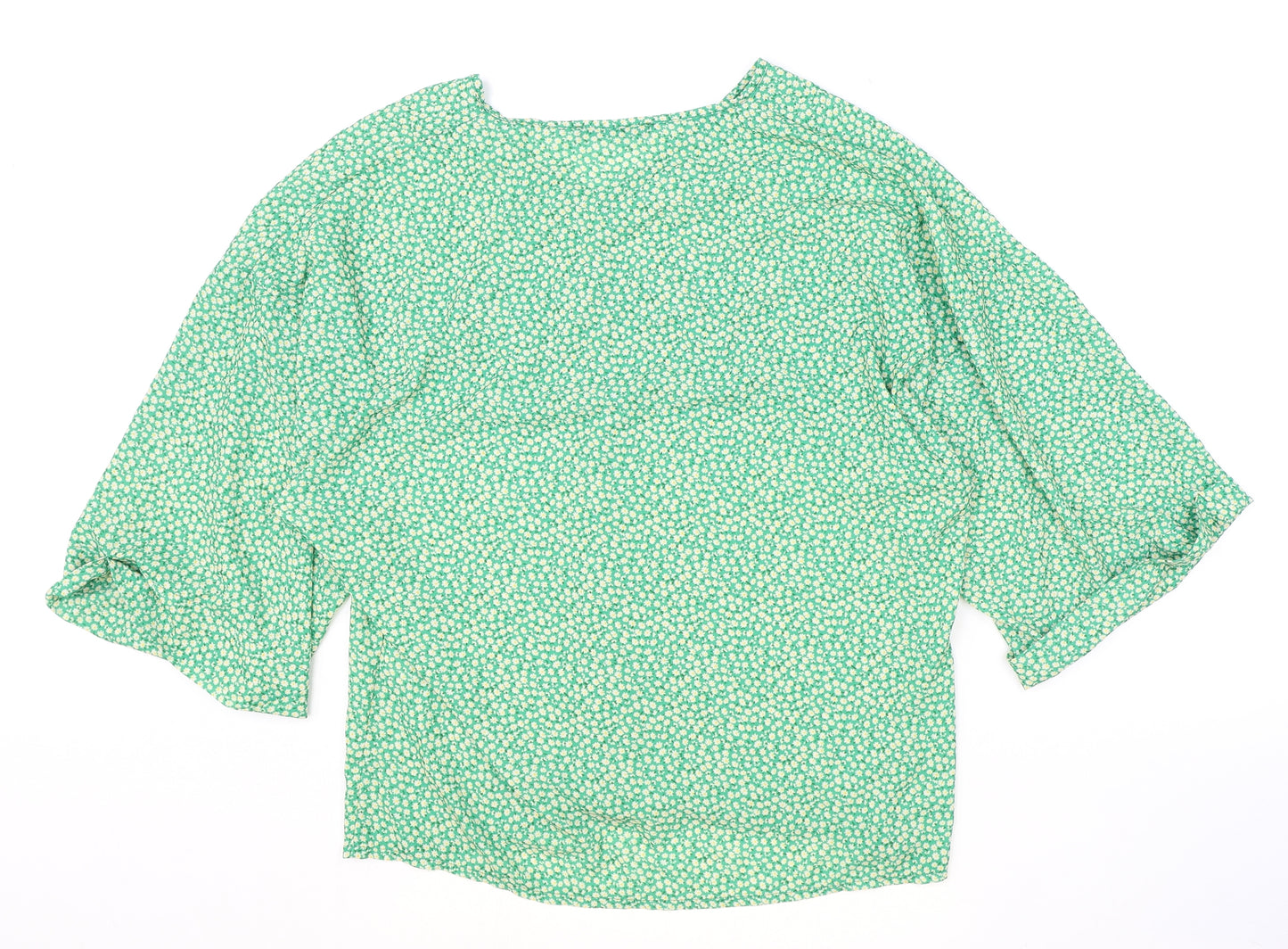 Boohoo Womens Green Floral Polyester Basic Blouse Size 12 V-Neck
