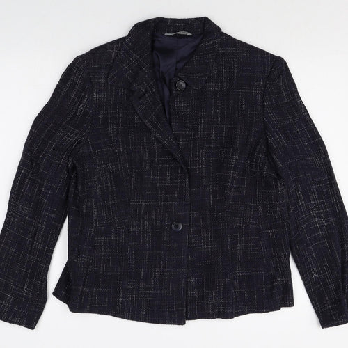 Marks and Spencer Womens Blue Geometric Linen Jacket Blazer Size 14