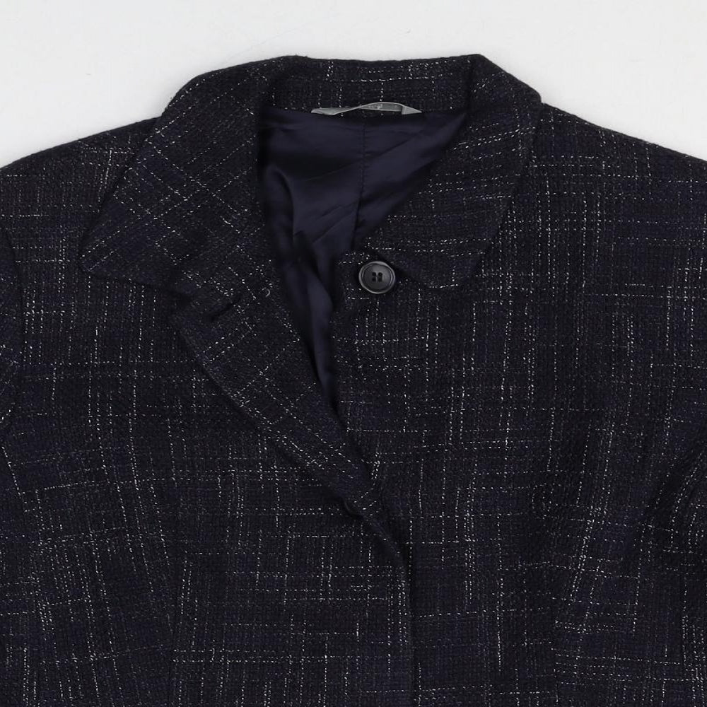 Marks and Spencer Womens Blue Geometric Linen Jacket Blazer Size 14