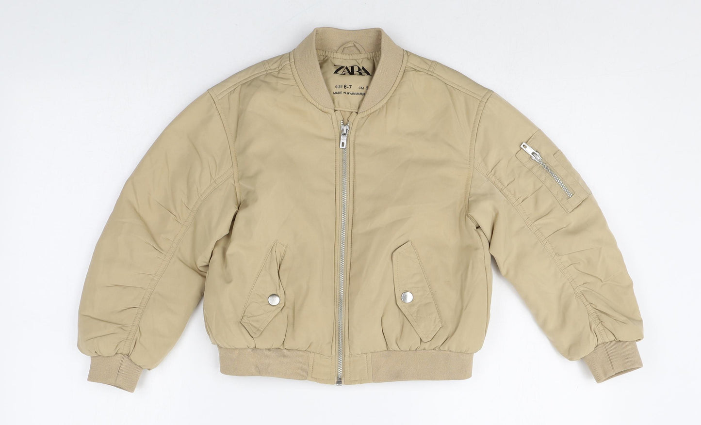 Zara Girls Beige Bomber Jacket Jacket Size 6-7 Years Zip