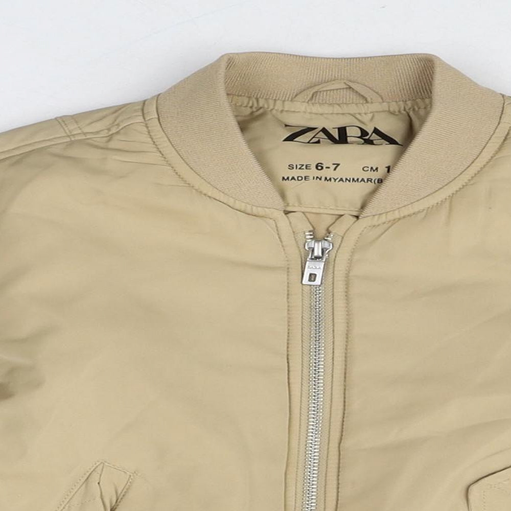 Zara Girls Beige Bomber Jacket Jacket Size 6-7 Years Zip