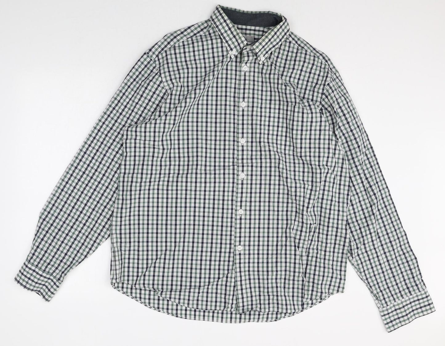 Marks and Spencer Mens Multicoloured Plaid Cotton Button-Up Size XL Collared Button