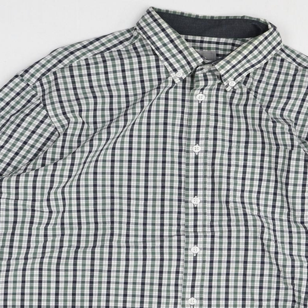 Marks and Spencer Mens Multicoloured Plaid Cotton Button-Up Size XL Collared Button