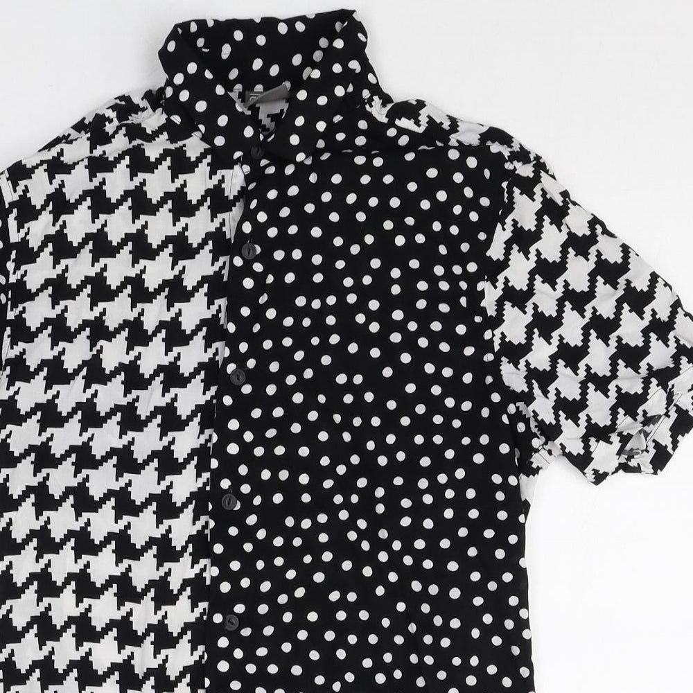 ASOS Womens Multicoloured Geometric Viscose Basic Button-Up Size S Collared