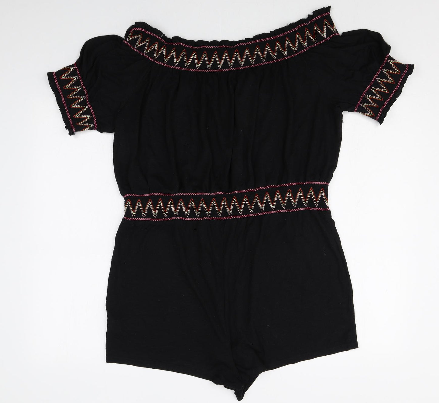 Matalan Womens Black Geometric Viscose Playsuit One-Piece Size 16 Pullover - Bardot