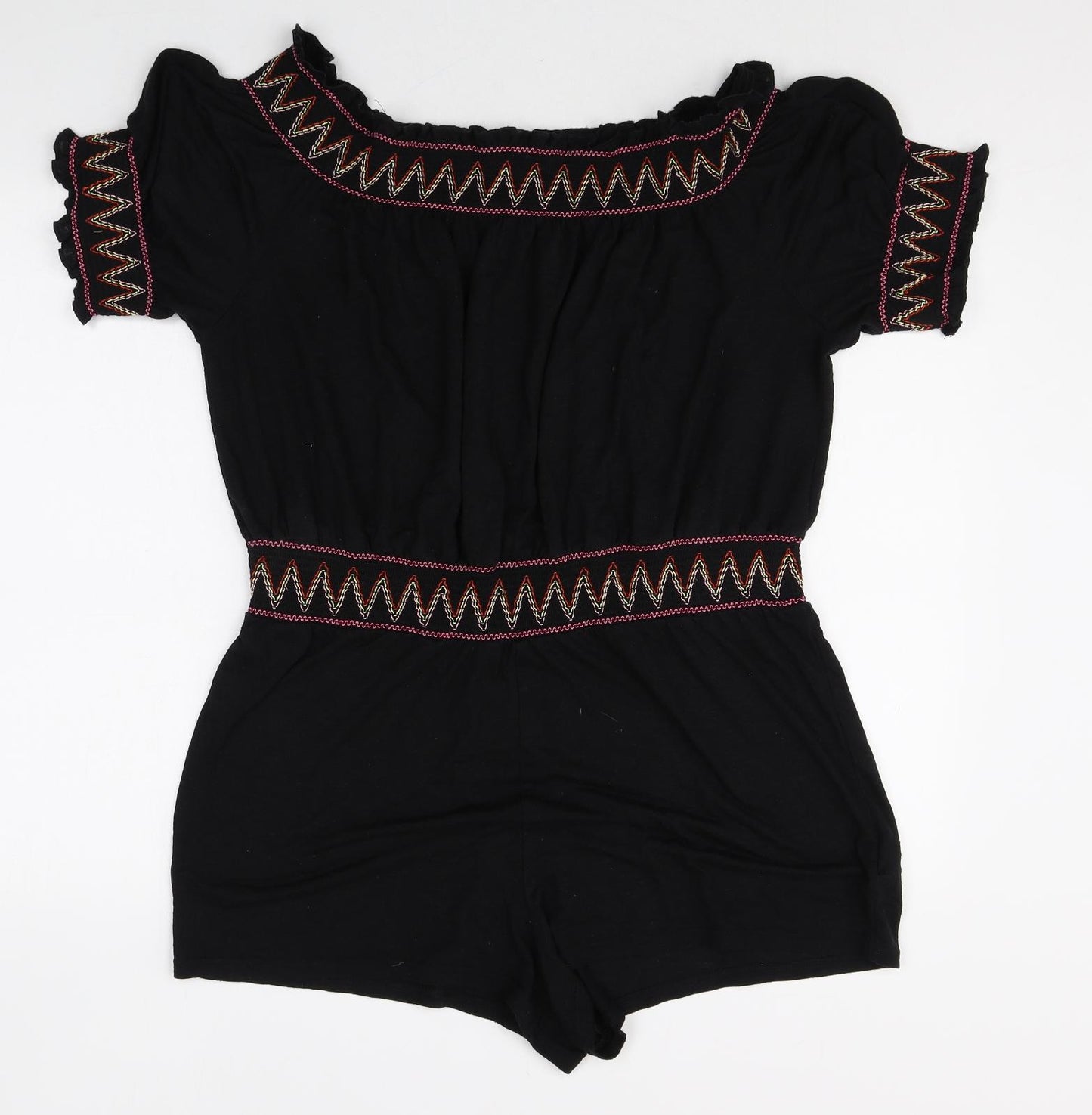 Matalan Womens Black Geometric Viscose Playsuit One-Piece Size 16 Pullover - Bardot