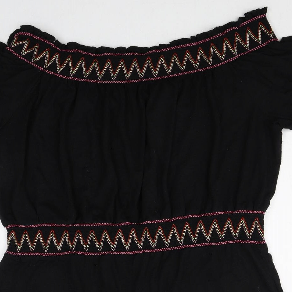 Matalan Womens Black Geometric Viscose Playsuit One-Piece Size 16 Pullover - Bardot