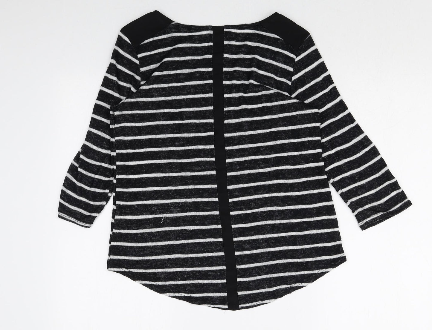W5 Womens Black Striped Viscose Basic T-Shirt Size S Round Neck