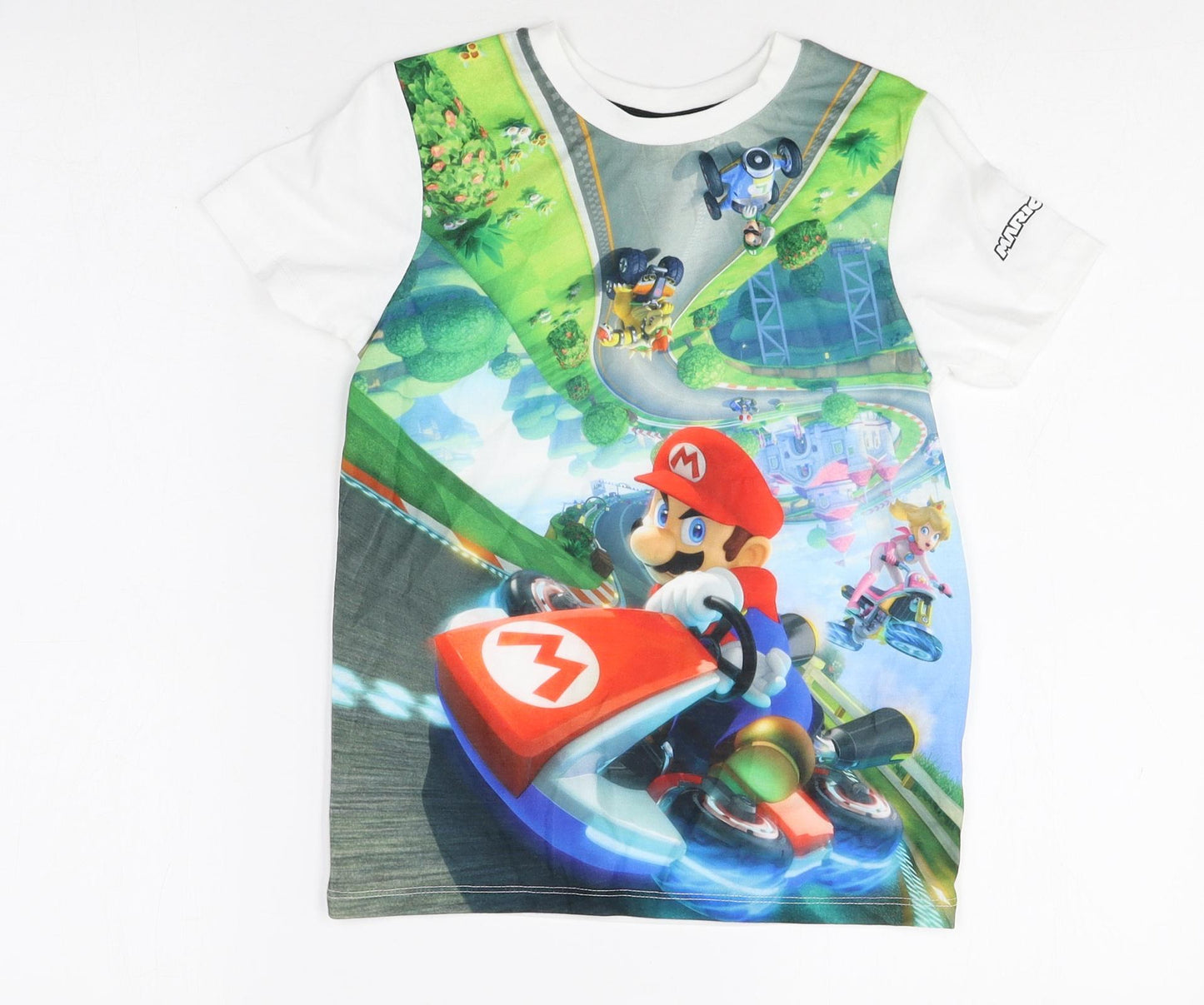George Boys White Polyester Basic T-Shirt Size 7-8 Years Round Neck Pullover - Super Mario