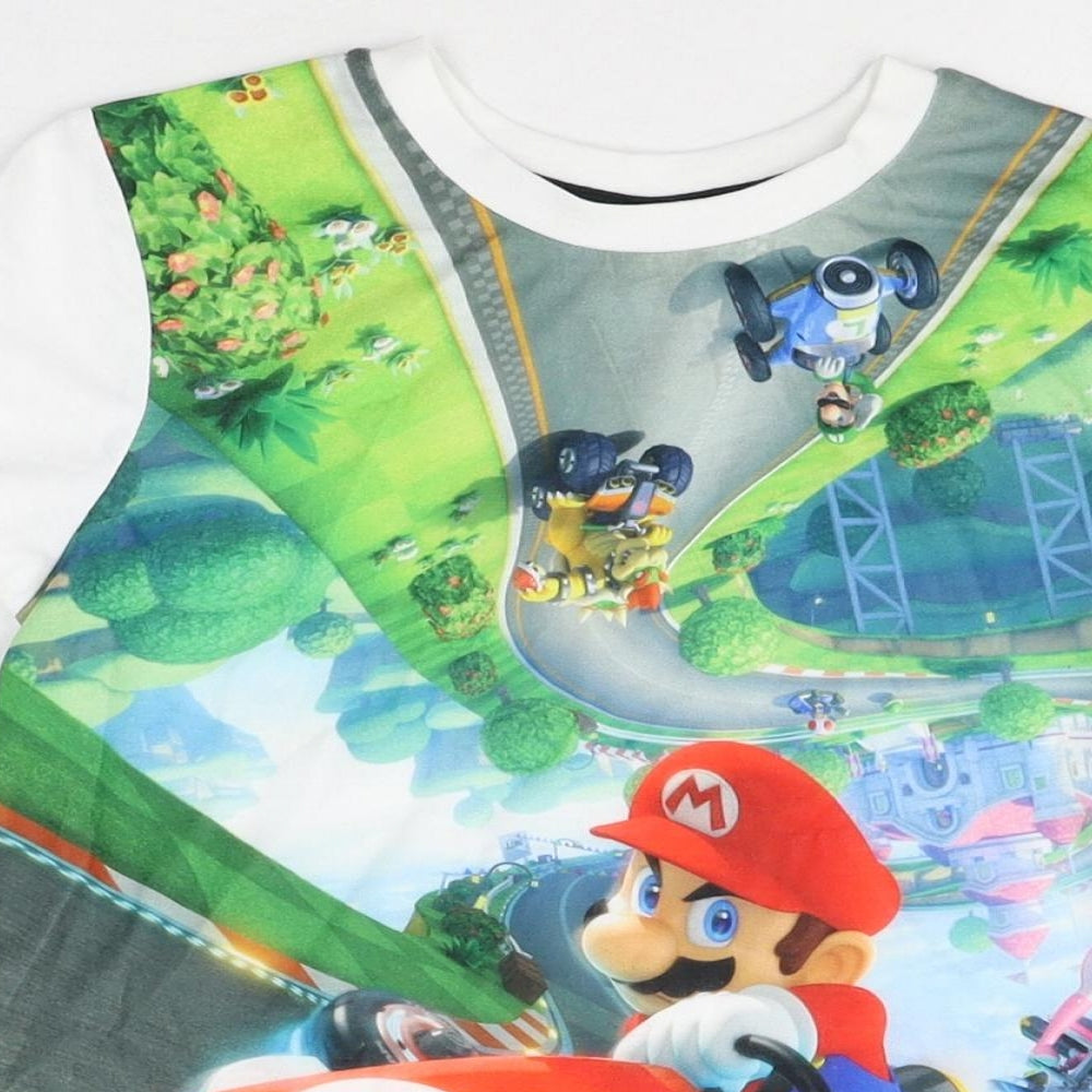 George Boys White Polyester Basic T-Shirt Size 7-8 Years Round Neck Pullover - Super Mario