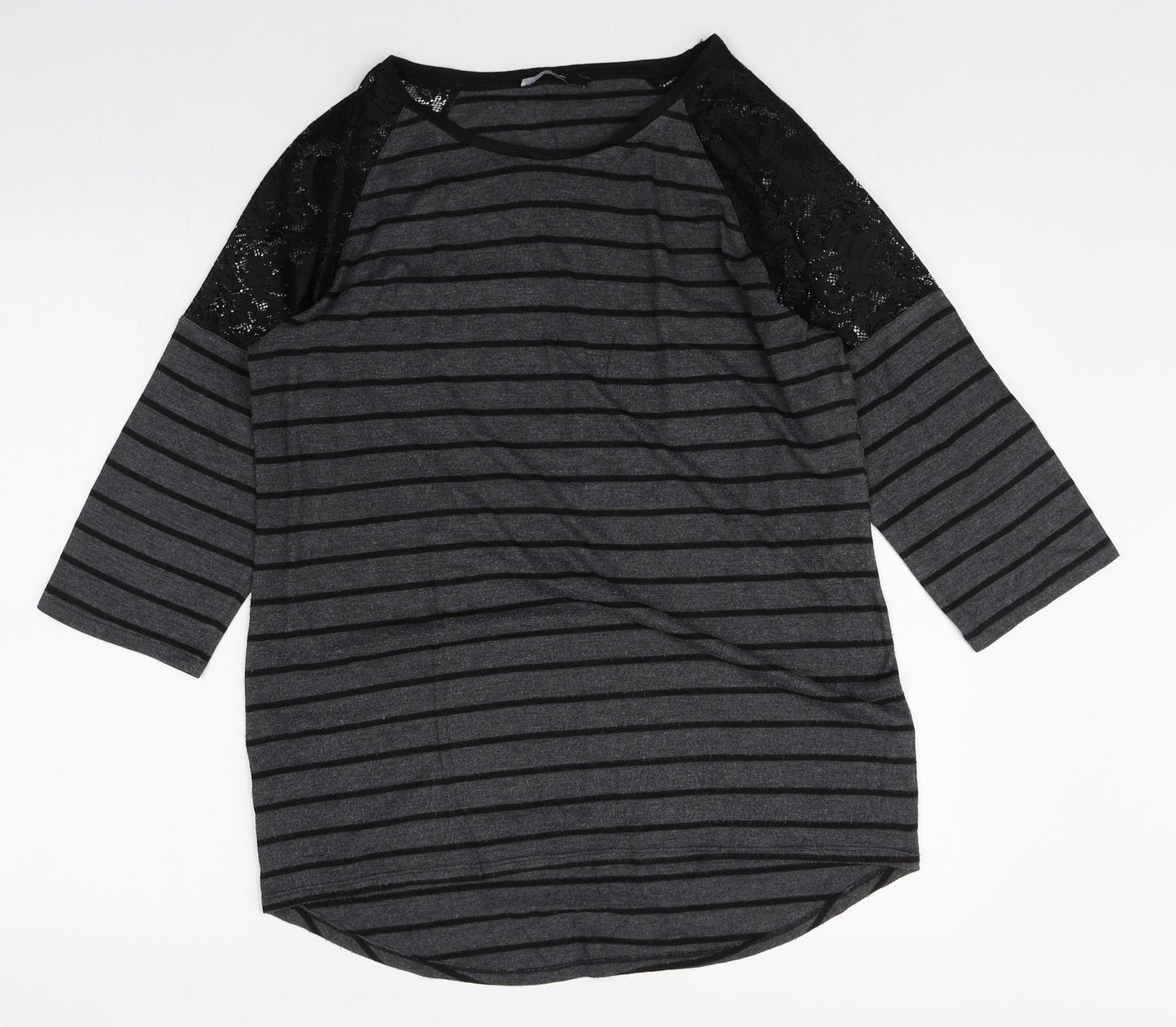 George Womens Black Striped Polyester Basic T-Shirt Size 16 Round Neck - Lace Detail
