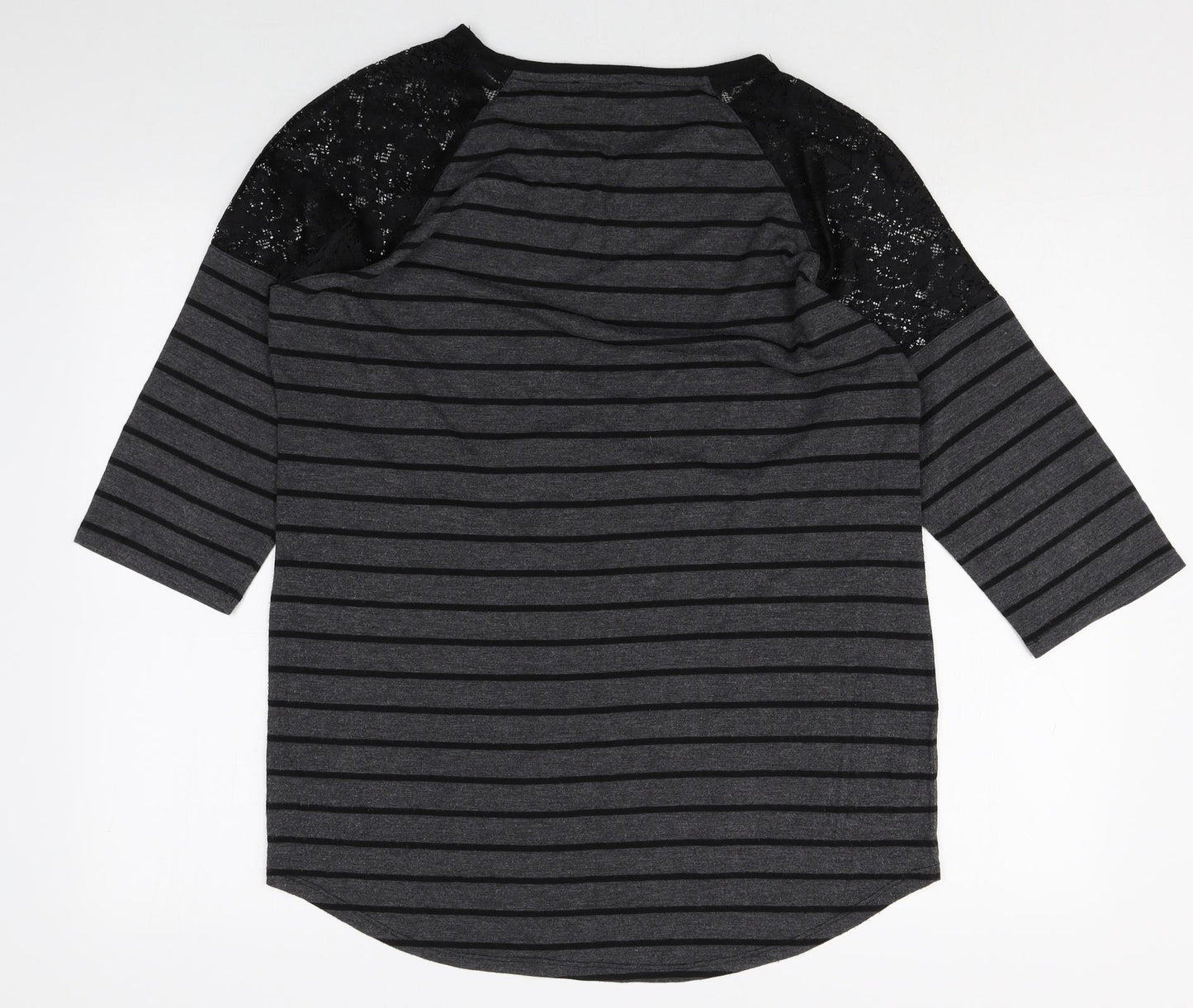George Womens Black Striped Polyester Basic T-Shirt Size 16 Round Neck - Lace Detail