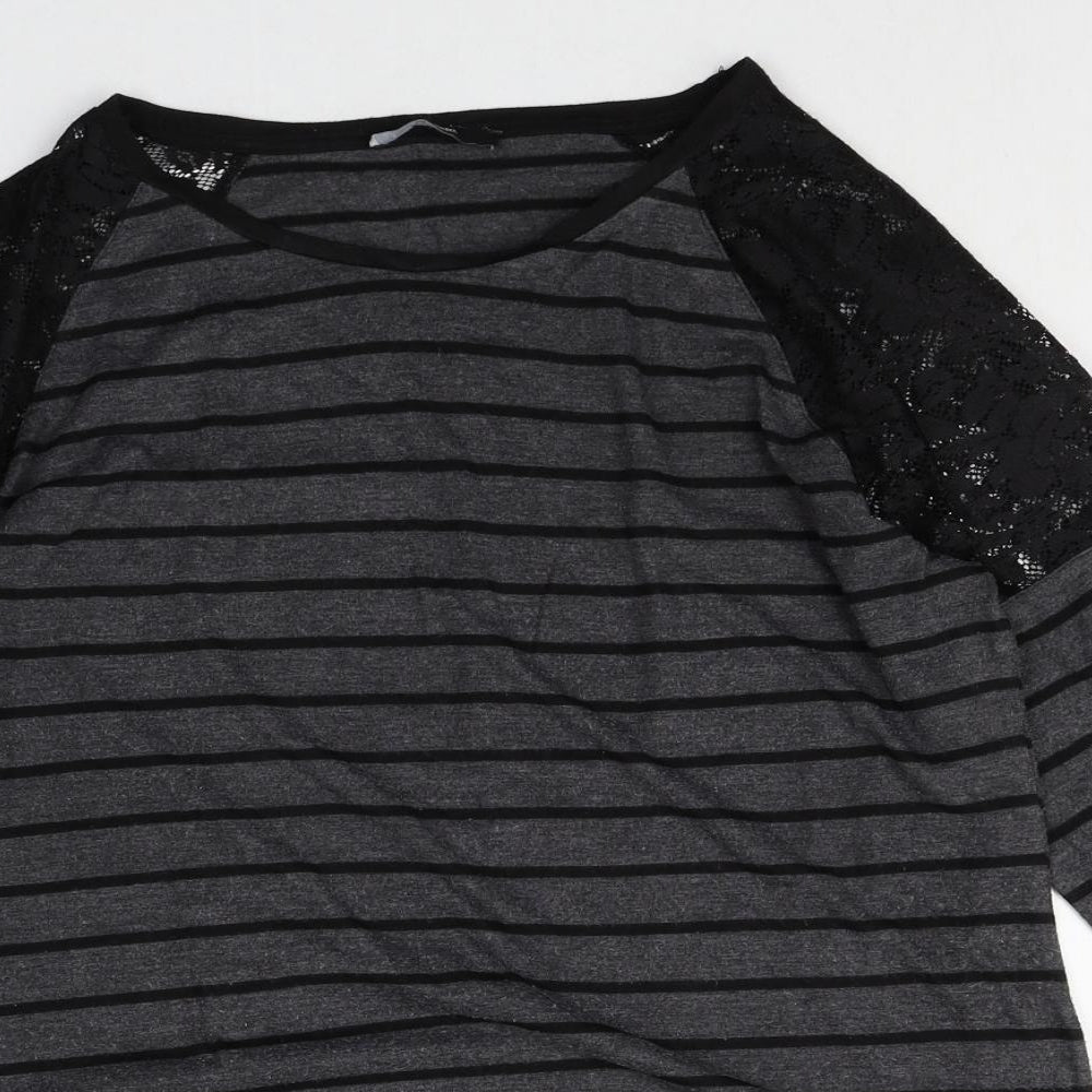 George Womens Black Striped Polyester Basic T-Shirt Size 16 Round Neck - Lace Detail