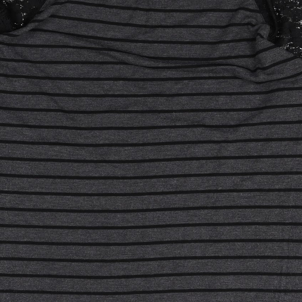 George Womens Black Striped Polyester Basic T-Shirt Size 16 Round Neck - Lace Detail