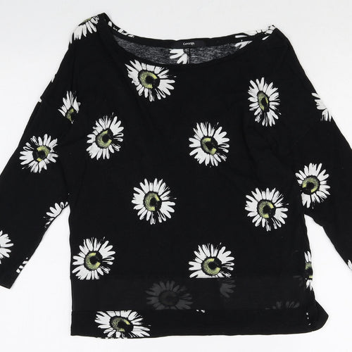 George Womens Black Floral Viscose Basic T-Shirt Size 12 Boat Neck
