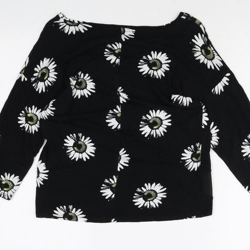 George Womens Black Floral Viscose Basic T-Shirt Size 12 Boat Neck