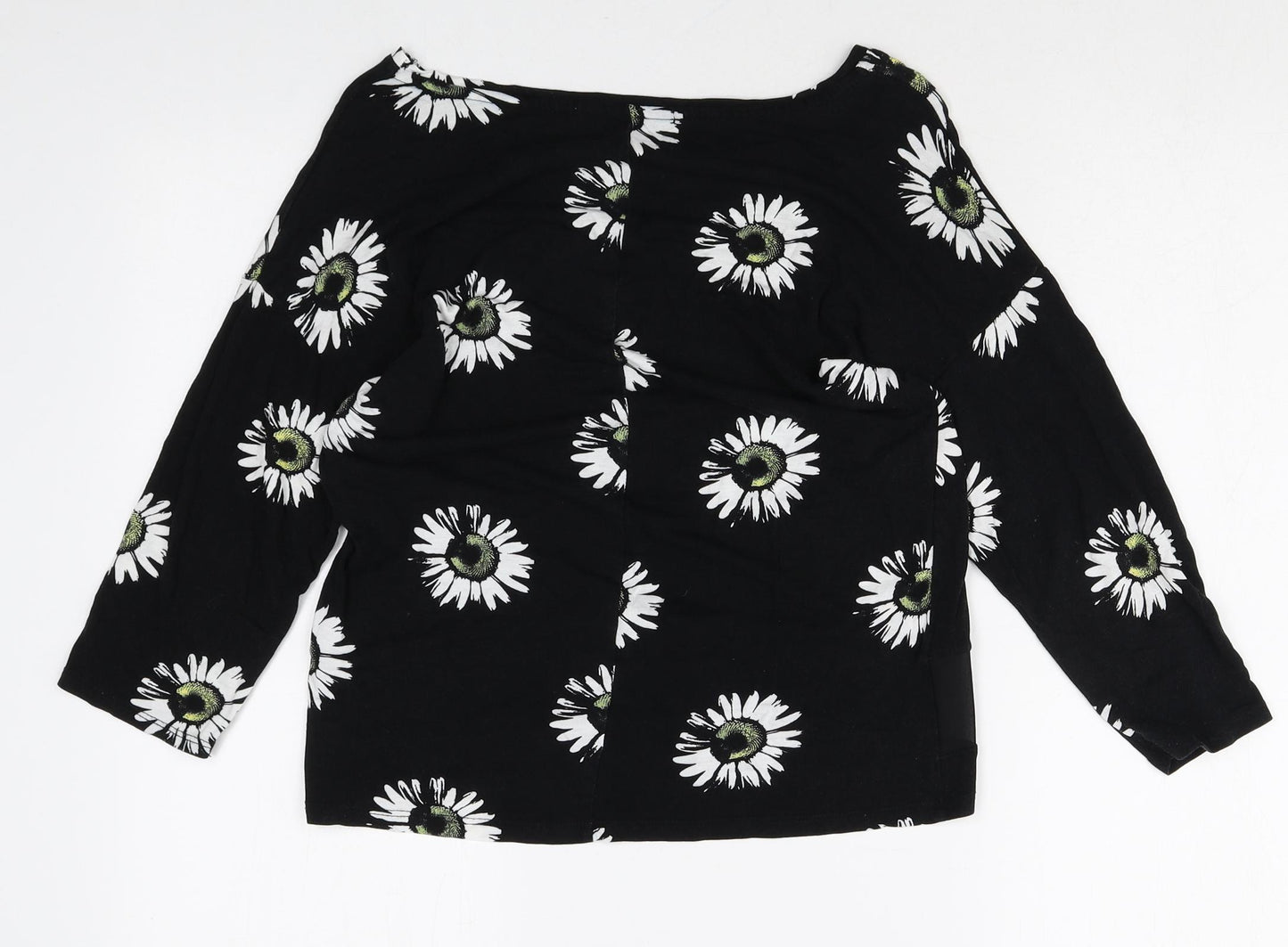 George Womens Black Floral Viscose Basic T-Shirt Size 12 Boat Neck