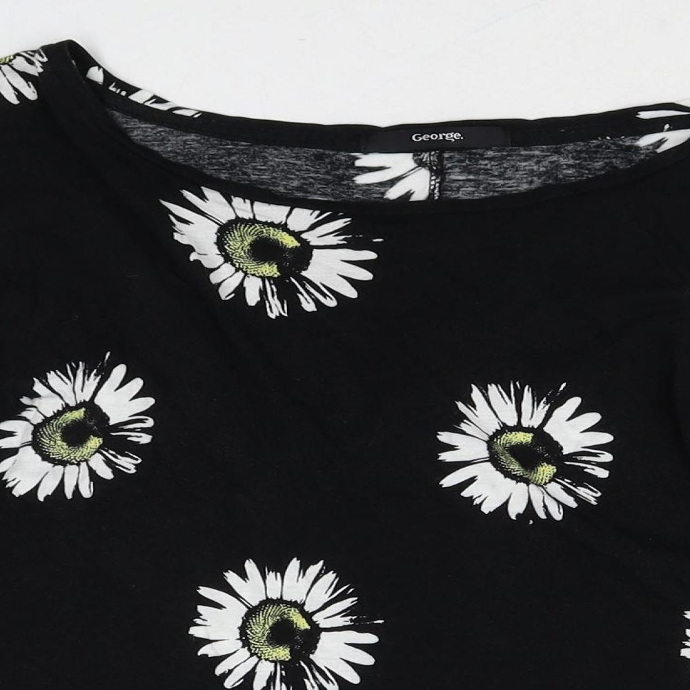 George Womens Black Floral Viscose Basic T-Shirt Size 12 Boat Neck
