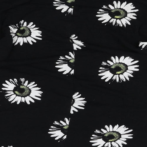George Womens Black Floral Viscose Basic T-Shirt Size 12 Boat Neck