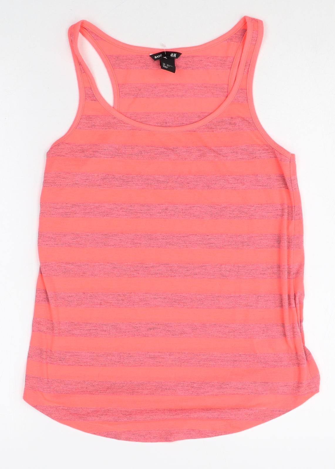 H&M Womens Pink Striped Polyester Basic Tank Size XS Scoop Neck