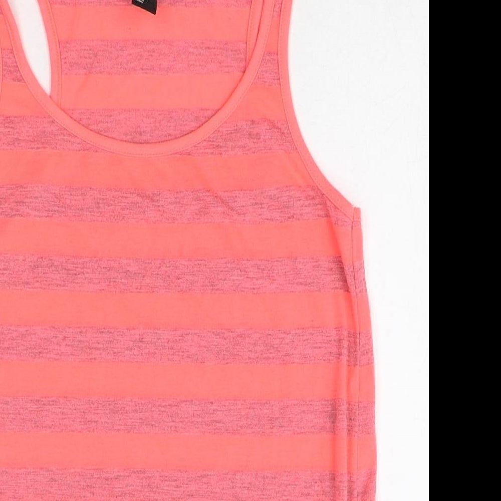 H&M Womens Pink Striped Polyester Basic Tank Size XS Scoop Neck