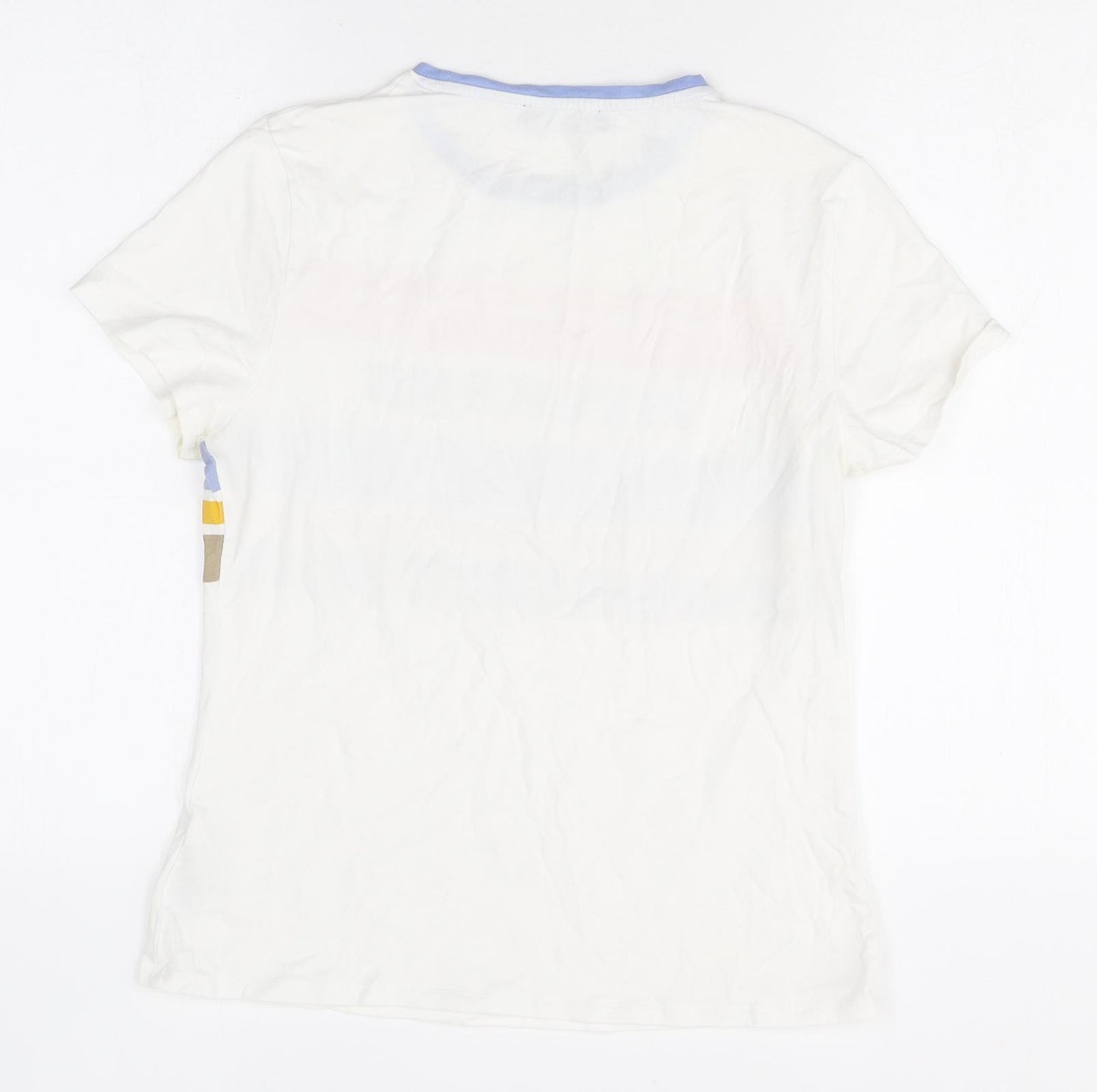 Marks and Spencer Womens White Striped Cotton Basic T-Shirt Size 14 Round Neck - Weekend