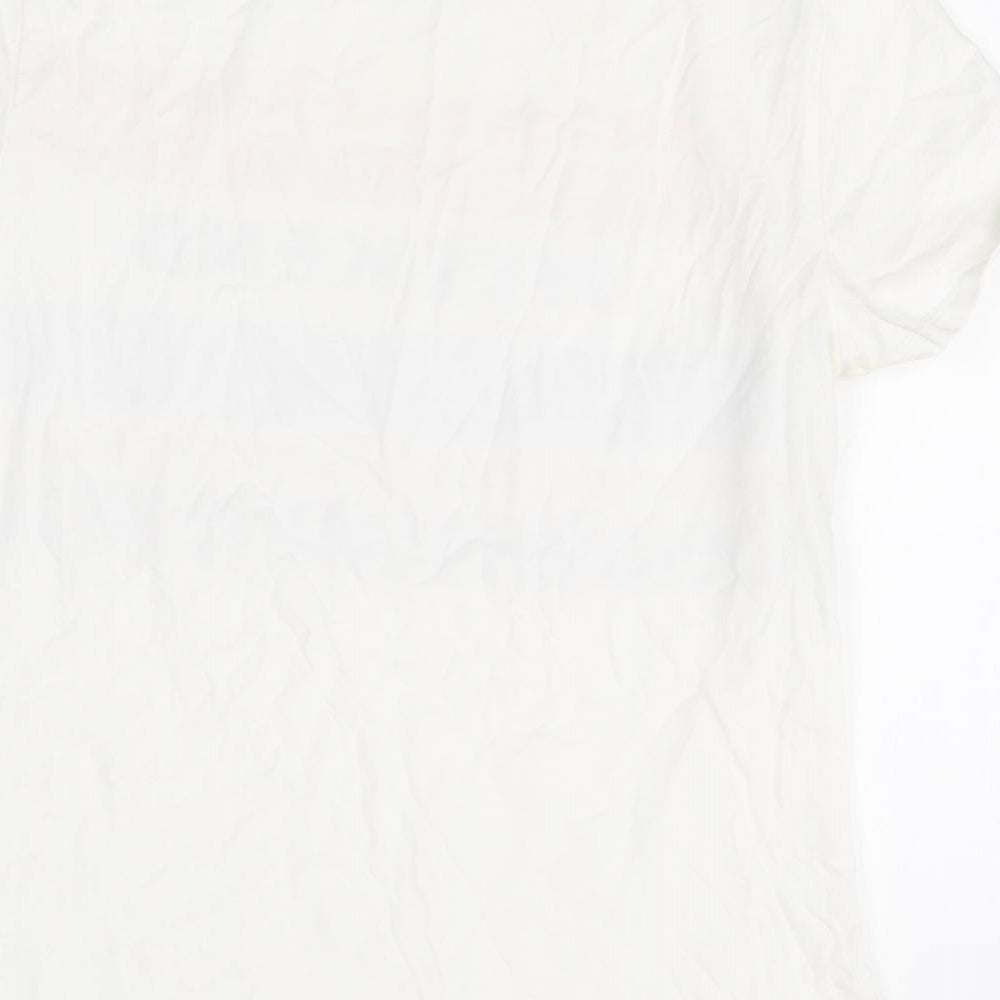 Marks and Spencer Womens White Striped Cotton Basic T-Shirt Size 14 Round Neck - Weekend