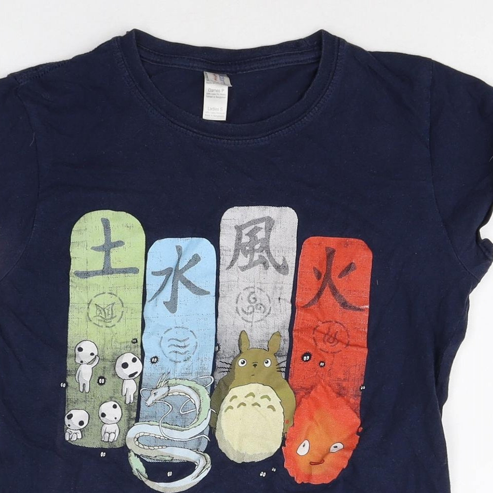 Gildan Womens Blue 100% Cotton Basic T-Shirt Size S Round Neck - Studio Ghibli