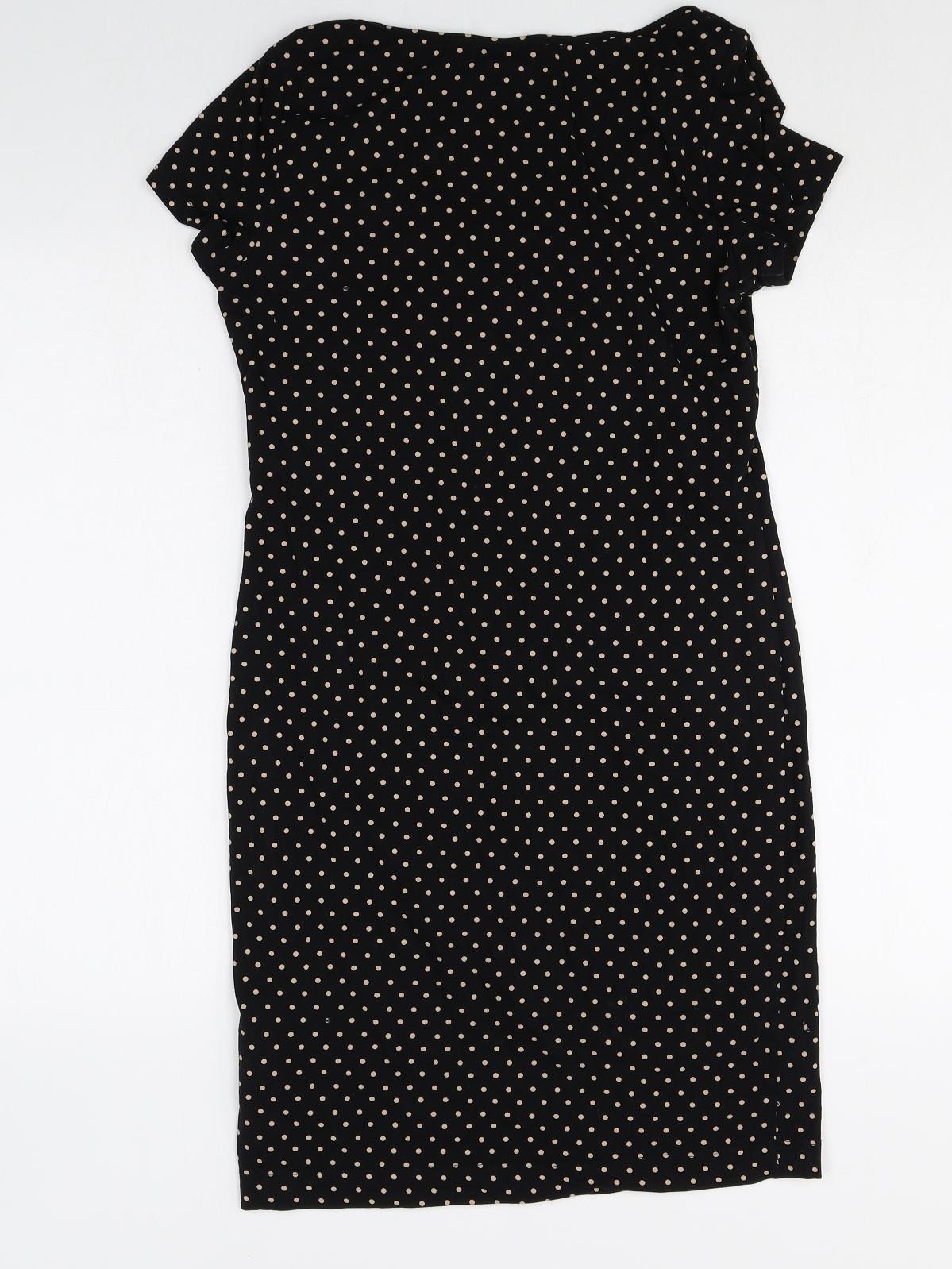 H&M Womens Black Polka Dot Cotton T-Shirt Dress Size M Scoop Neck Pullover